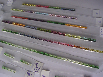Fine Gemstones, Semi-Precious-Stones in calibrated sizes can be supplied in many varieties such as chrometourmaline, blue spinel to pink spinel, garnets, blue zircon an aquamarine. We supply mostly rounds and princess cuts